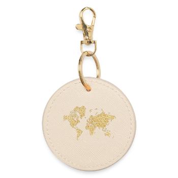 World Map Beige Floral Design - Round Keyring - oyster - Front