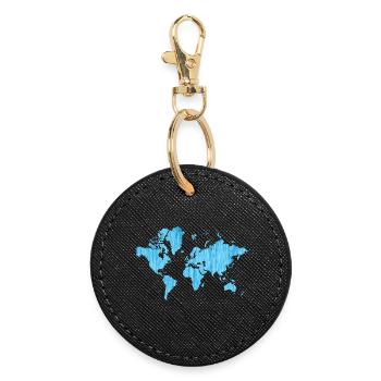 World Map Metallic Blue - Round Keyring - black - Front