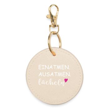 Inhale Exhale Smile Sayings - Round Keyring - oyster - Front