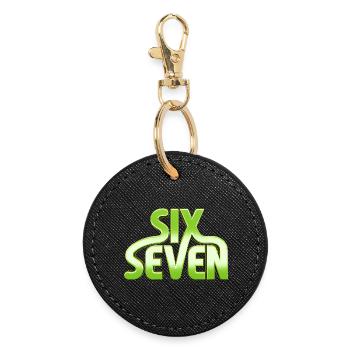 Six Seven 6 7 - 67 - Green Typography Meme Design - Round Keyring - black - Front