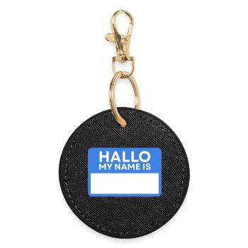 Hello Name Blue Name Badge - Round Keyring - black - Front