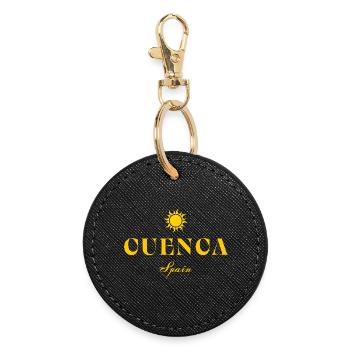 Cuenca Spanien Sonnenwappen - Runder Schlüsselanhänger - Schwarz - Vorne