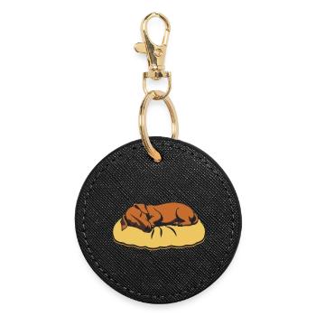 sleeping dog dachshund - Round Keyring - black - Front