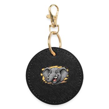 Laughing Elephant Cartoon - Round Keyring - black - Front