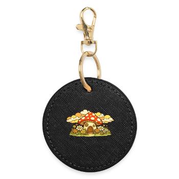 Maison de champignons dans le pays des prairies fleuries - Porte-clés rond - noir - Devant