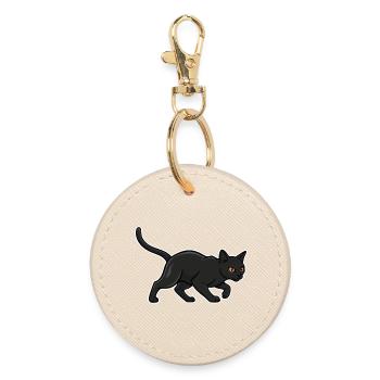 Black Cat Silhouette Panther Hunter Vintage - Runder Schlüsselanhänger - Auster - Vorne