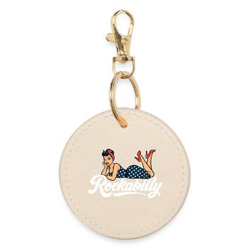 Rockabilly Pin-Up: Vintage Woman in Petticoat Dress - Round Keyring - oyster - Front