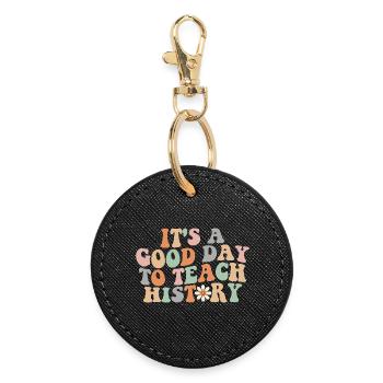 Pastel Retro Teach History - Round Keyring - black - Front