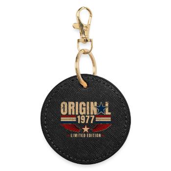 49th Birthday Gift Original Vintage 1977 - Round Keyring - black - Front