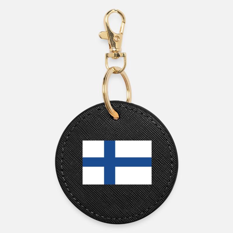 Finnish Flag - Round Keyring - black