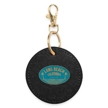 Long Beach California Retro Beach Motif - Round Keyring - black - Front