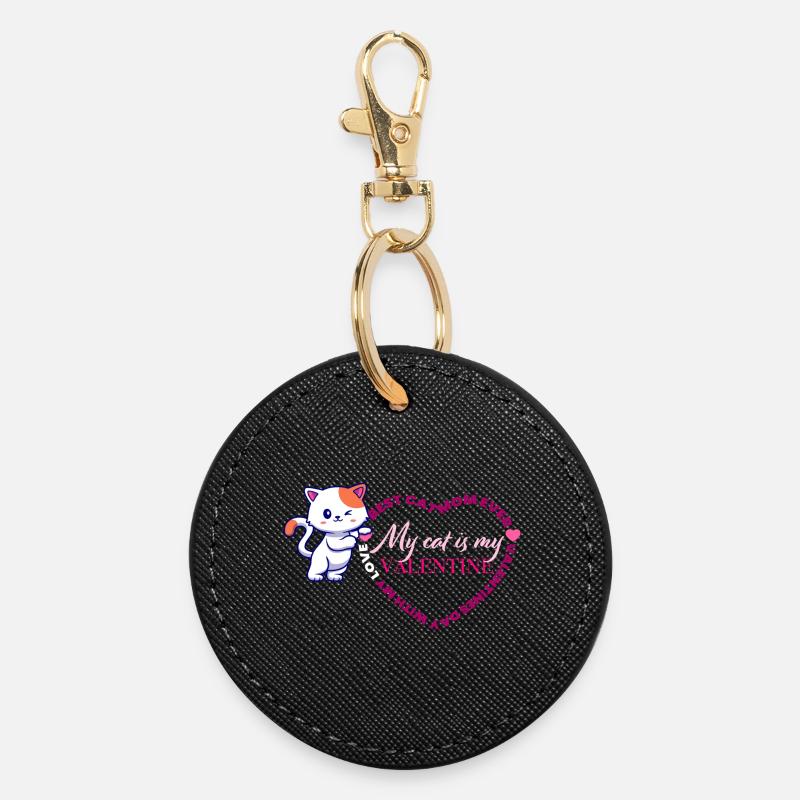 My cat is my Valentine - Round Keyring - black