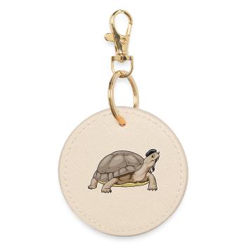 Turtle Painter Brush Painting - Round Keyring - oyster - Front