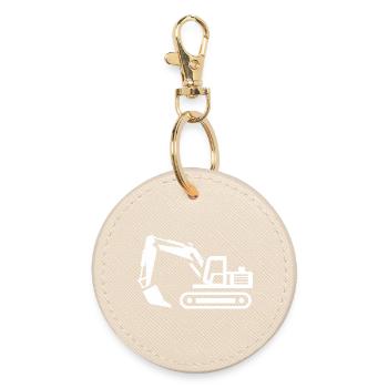 Excavator Contours: Silhouette of a Construction Equipment Operator - Round Keyring - oyster - Front