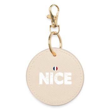 Nice France Distressed Letters - Round Keyring - oyster - Front