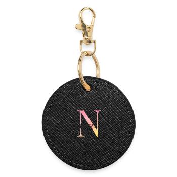 N | Monogram | Name | Nicci |Watercolor - Round Keyring - black - Front