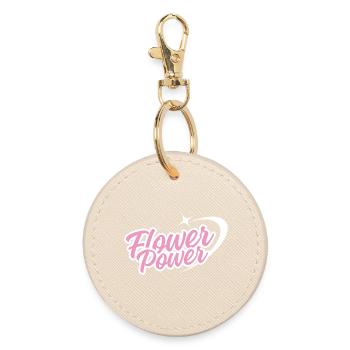 Flower Power - Retro-Schrift in rosa mit Stern - Runder Schlüsselanhänger - Auster - Vorne