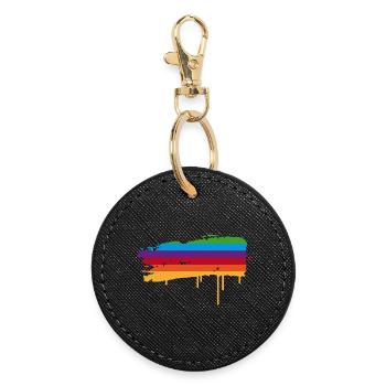 Regenbogen Pinselstrich mit Farbtropfen - Runder Schlüsselanhänger - Schwarz - Vorne