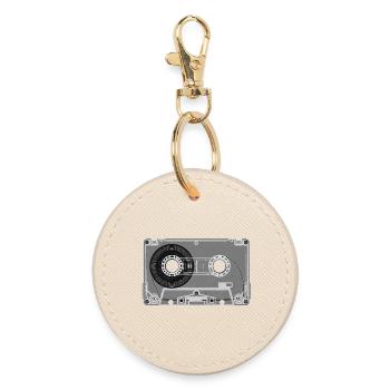Kassette Retro Print - Runder Schlüsselanhänger - Auster - Vorne