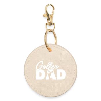 Golfer Dad Vintage Silhouette Golfing Father - Round Keyring - oyster - Front