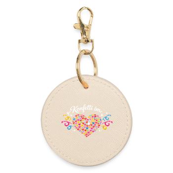 Confetti Heart Birthday Gift Idea - Round Keyring - oyster - Front