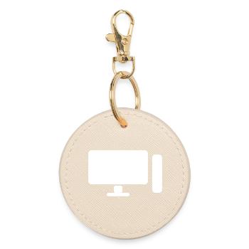 Minimal PC Setup Icon – Gamer Design - Runder Schlüsselanhänger - Auster - Vorne