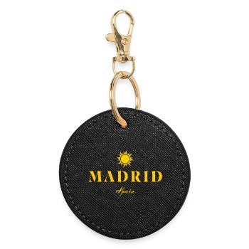 Sonnenemblem Madrid, Spanien - Runder Schlüsselanhänger - Schwarz - Vorne