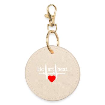 Heartbeat - White Red - Round Keyring - oyster - Front