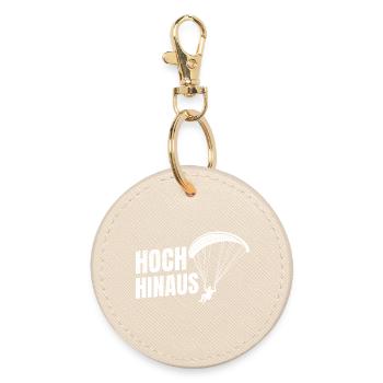 Paraglider Geschenk HOCH HINAUS LUSTIG - Runder Schlüsselanhänger - Auster - Vorne