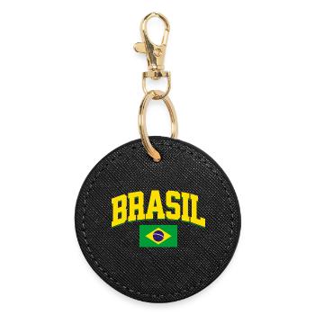 Brazil Football Lover Retro Sports Design - Round Keyring - black - Front