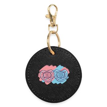 Gender Reveal Baby Shower Pink Or Blue Daddy Loves - Round Keyring - black - Front