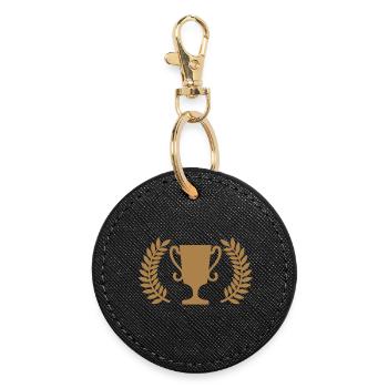 Pokal | Cup | gold | Award | Lorbeer | - Round Keyring - black - Front