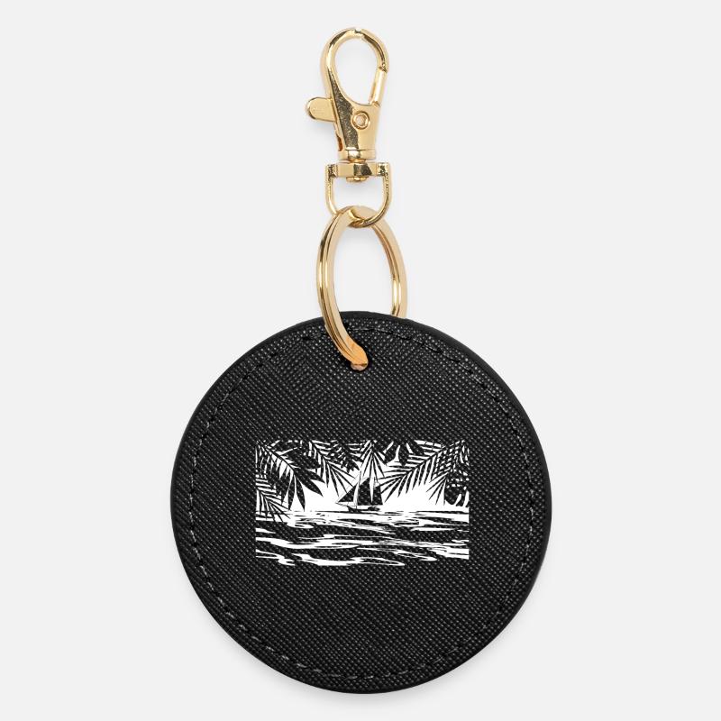 Caraïbes, île, bateau - Porte-clés rond - noir