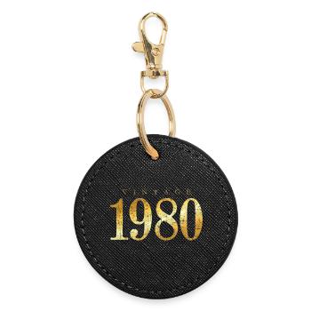 Jahrgang 1980 (Vintage Goldgelb) Geburtstag - Runder Schlüsselanhänger - Schwarz - Vorne