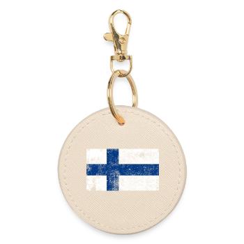 Finnland Flagge Fahne Grunge Retro Vintage - Runder Schlüsselanhänger - Auster - Vorne