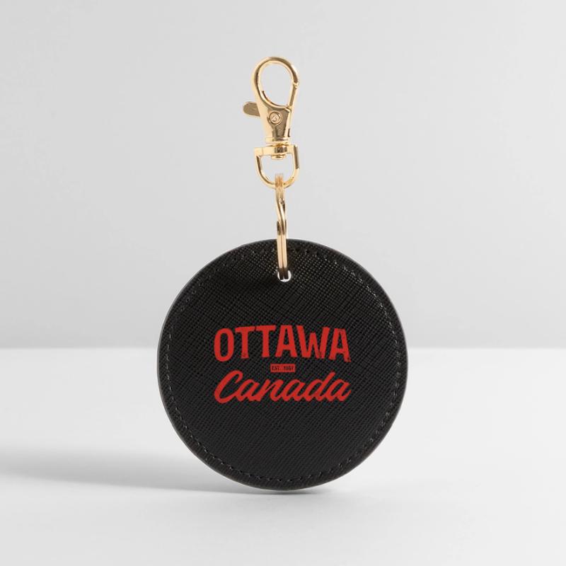 Ottawa Canada Retro Script Red Round Keyring