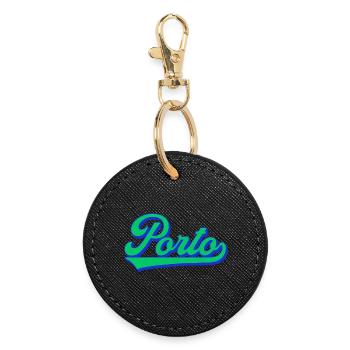 Porto Neon Script Retro - Round Keyring - black - Front