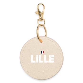 Lille France Distressed Typography - Round Keyring - oyster - Front