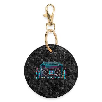Magnétophone à cassettes au look néon lumineux des années 80 - Porte-clés rond - noir - Devant