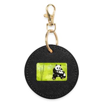 Mama Panda Bear with Baby Panda - Round Keyring - black - Front