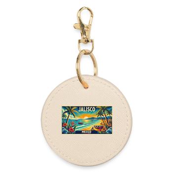 Jalisco Mexiko Strand Palmen Design - Runder Schlüsselanhänger - Auster - Vorne