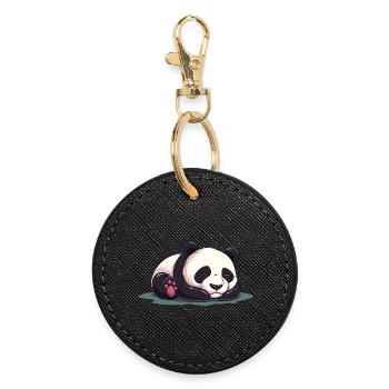 Niedliche Karikatur eines schlafenden Pandas - Entzückendes Design - Runder Schlüsselanhänger - Schwarz - Vorne