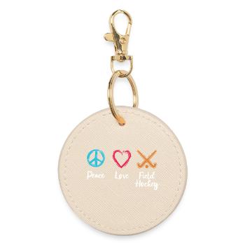 Peace Love Field Hockey - Round Keyring - oyster - Front
