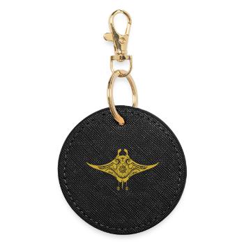 Tribal Maori Polynesian Stingray Matau Manta Ray - Round Keyring - black - Front