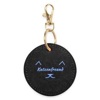 Katzenfreund V2, closing, Typographie - Runder Schlüsselanhänger - Schwarz - Vorne