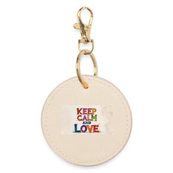 Retro Colorful Keep Calm and Love - Round Keyring - oyster - Front