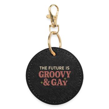 Groovy Pride Retro Égalité Queer Histoire - Porte-clés rond - noir - Devant