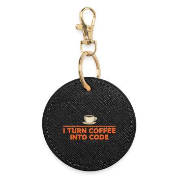 I Turn Coffee Into Code – Programmer Retro - Round Keyring - black - Front