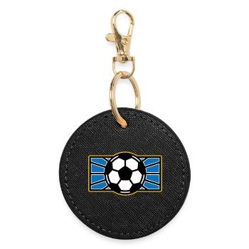 Retro-Fußballwappen: Blaue strahlende Strahlen - Runder Schlüsselanhänger - Schwarz - Vorne