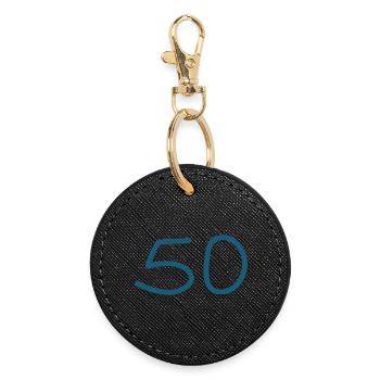 50.Geburtstag fünfzig blaue Zahl - Runder Schlüsselanhänger - Schwarz - Vorne